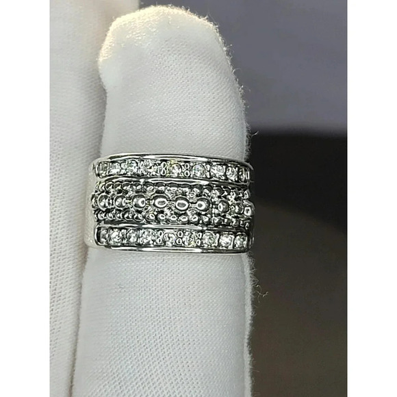 Sparkling Rhinestone and Silver Toned Wide Ring Size 9 - Picture 5 of 8